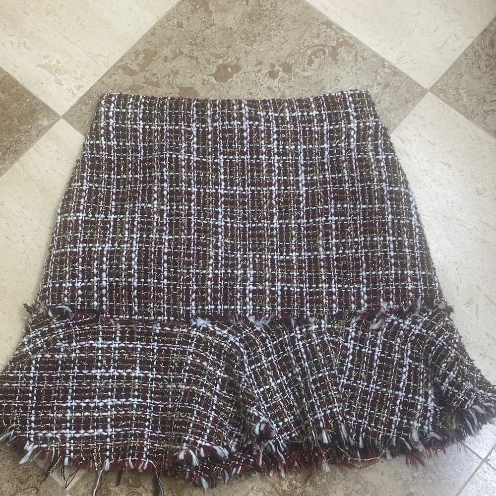 Chic Tweed Skirt - Red Gold Black and White
